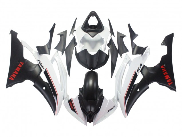 Carénages Moto Yamaha YZF 600 R6 2008-2016 - Blanc Noir Mat Rouge Décalque