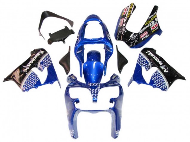 Carénages Moto Kawasaki ZX9R 2000-2001 - Bleu Blanc Noir Brillant