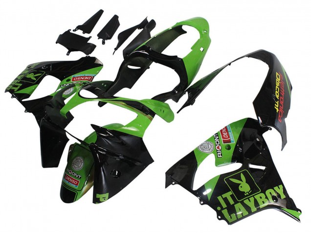 Carénages Moto Kawasaki ZX9R 2000-2001 - Vert Noir Playboy DENSO