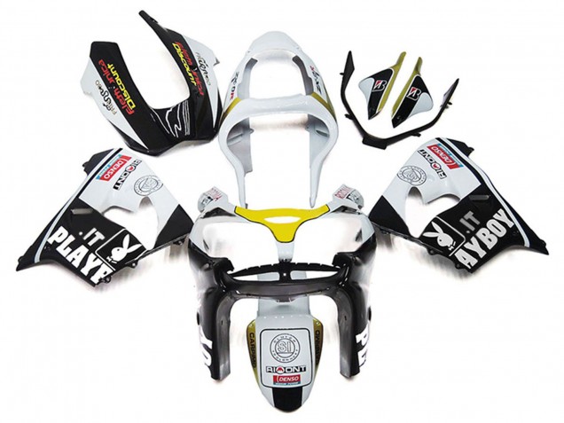 Carénages Moto Kawasaki ZX9R 2000-2001 - Blanc Jaune Noir Brillant Playboy