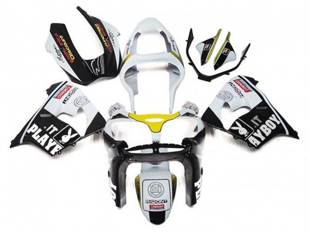 Carénages Moto Kawasaki ZX9R 2002-2003 - Blanc Noir Jaune Playboy