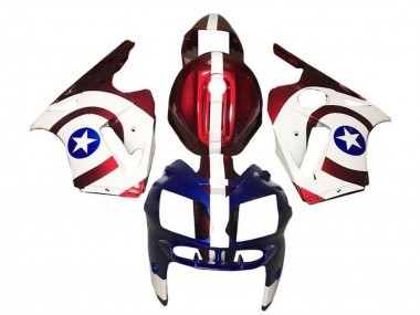 Carénages Moto Kawasaki ZX12R 2000-2001 - Bonbon Rouge Blanc Bleu Captain America