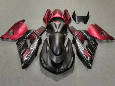 Carénages Moto Kawasaki ZX14R ZZR1400 2006-2011 - Noir Mat Rouge Argent Flamme