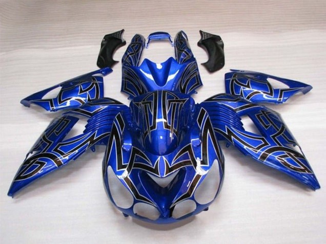 Carénages Moto Kawasaki ZX14R ZZR1400 2006-2011 - Bleu Noir Argent Tribal