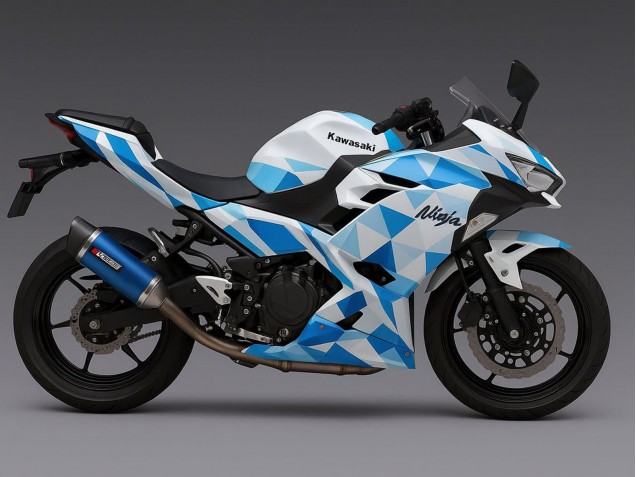 Carénages Moto Kawasaki Ninja 500 EX500R 2024-2026 - Blanc Bleu Geometric