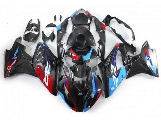 Carénages Moto BMW S1000RR 2017-2018 - Bleu Rouge Fausse Fibre de Carbone