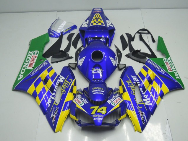 Carénages Moto Honda CBR1000RR 2004-2005 - Bleu Jaune Vert MoviStar