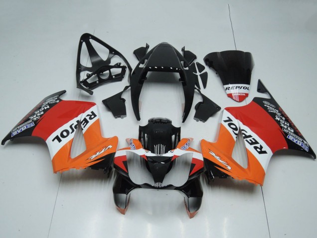 Carénages Moto Honda VFR 800 2002-2013 - Orange Blanc Rouge Noir Brillant Repsol