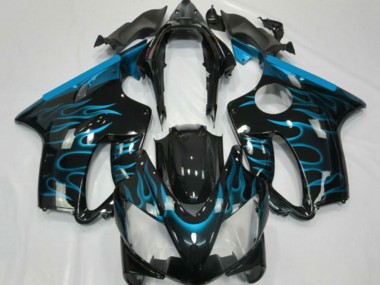 Carénages Moto Honda CBR600 F4i 2001-2003 - Noir Brillant Bleu Clair Flamme