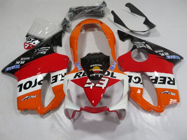 Carénages Moto Honda CBR600 F4i 2004-2007 - Orange Blanc Rouge Noir Brillant Repsol 93
