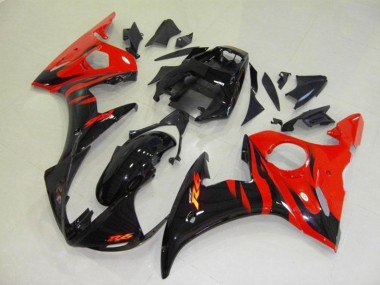 Carénages Moto Yamaha YZF R6 2003-2004 - Noir Brillant Rouge Flamme