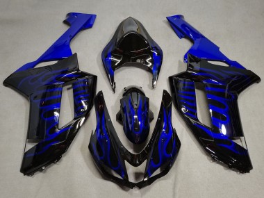 Carénages Moto Kawasaki ZX6R 2007-2008 - Noir Bleu Flamme