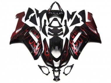 Carénages Moto Kawasaki ZX6R 2007-2008 - Noir Blanc Rouge Flamme