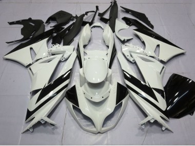 Carénages Moto Kawasaki ZX6R 2009-2012 - Blanc Noir Brillant Bande