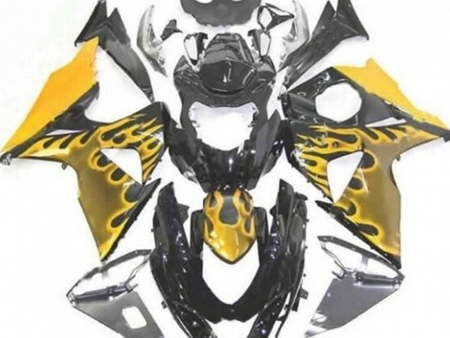 Carénages Moto Suzuki GSXR 1000 2009-2016 - Noir Brillant Jaune Flamme
