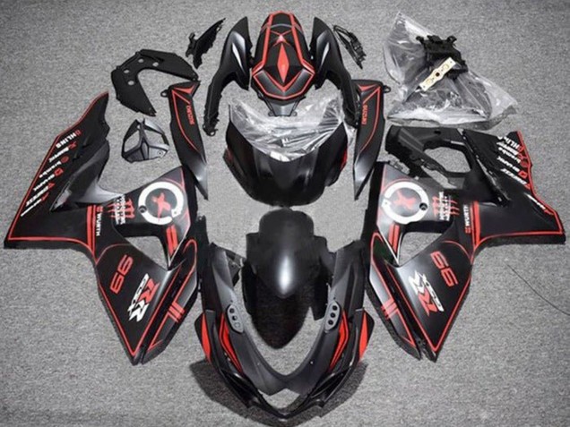 Carénages Moto Suzuki GSXR 1000 2009-2016 - Noir Mat Rouge Rayures