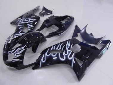 Carénages Moto Suzuki GSXR 600 / GSXR 750 2001-2003 - Noir Brillant Blanc Flamme