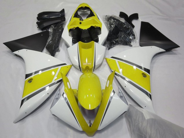 Carénages Moto Yamaha YZF 1000 R1 2012-2014 - Blanc Jaune Noir Mat