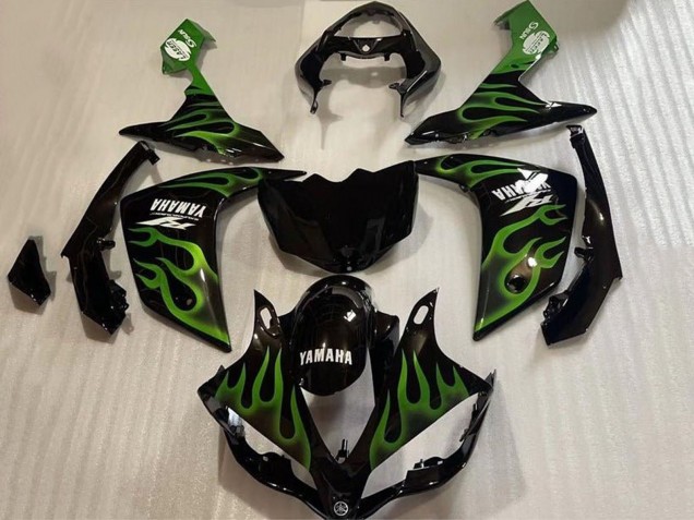 Carénages Moto Yamaha YZF 1000 R1 2007-2008 - Noir Brillant Vert Flamme