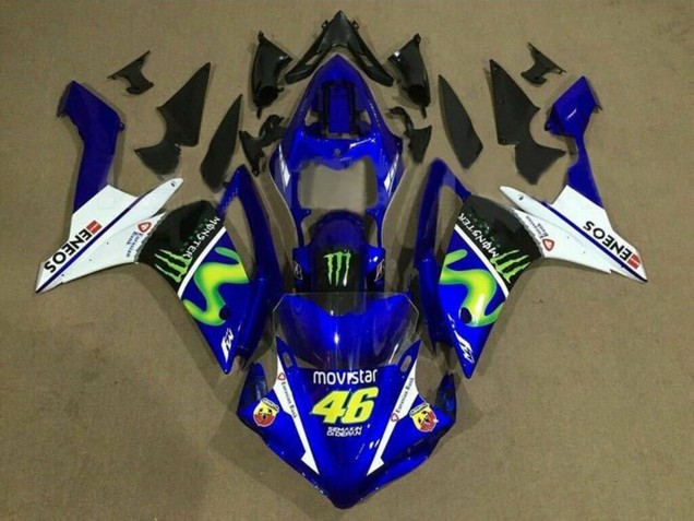 Carénages Moto Yamaha YZF 1000 R1 2007-2008 - Bleu Blanc Noir Vert MoviStar Monstre ENEOS