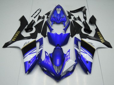 Carénages Moto Yamaha YZF 1000 R1 2007-2008 - Bleu Blanc Noir Or Décalque
