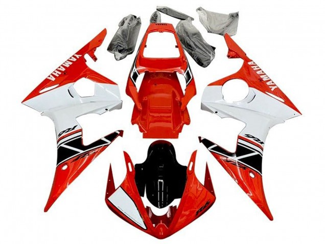 Carénages Moto Yamaha YZF R6 2003-2004 - Rouge Blanc Noir Brillant Bande