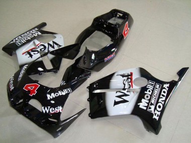 Carénages Moto Honda CBR250RR MC19 1988-1989 - Noir Brillant Blanc West Mobil HRC 4