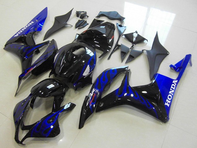 Carénages Moto Honda CBR600RR 2007-2008 - Noir Brillant Bleu Flamme