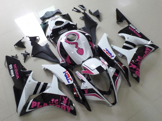 Carénages Moto Honda CBR600RR 2007-2008 - Blanc Rose Noir Mat HRC Playboy Durex