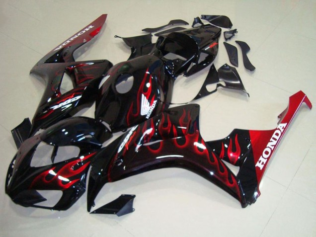 Kits Carénage Moto Honda CBR1000RR 2006-2007 - Noir Brillant Rouge Flamme