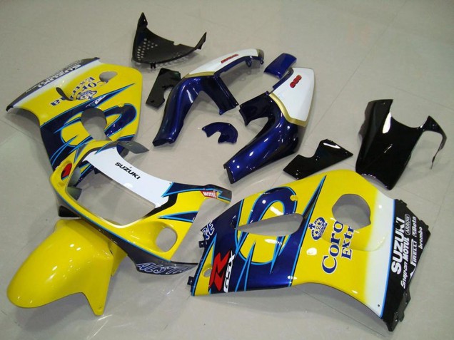Carénages Moto Suzuki GSXR 600 1996-2000 - Blanc Jaune Bleu Corona