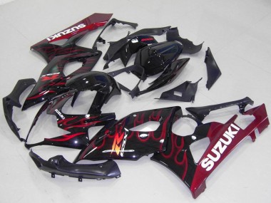 Carénages Moto Suzuki GSXR 1000 2005-2006 - Noir Brillant Rouge Flamme