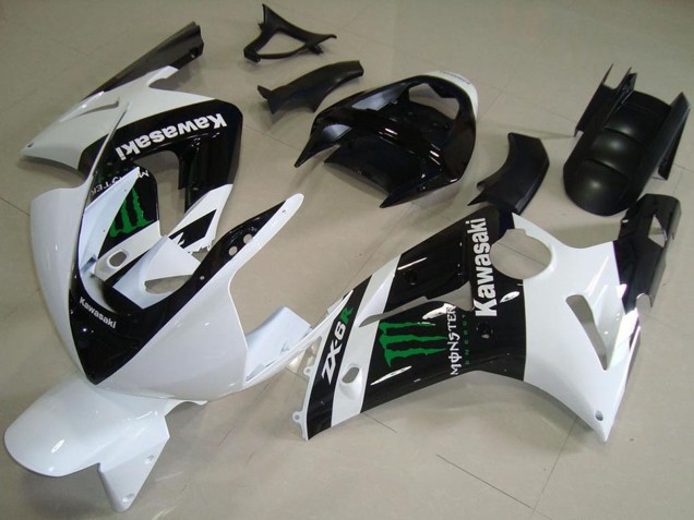 Carénages Moto Kawasaki ZX6R 2003-2004 - Blanc Noir Brillant Vert Monstre