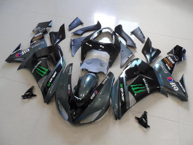 Carénages Moto Kawasaki ZX10R 2006-2007 - Noir Brillant Noir Mat Vert Elf Touch4 Monstre Energy