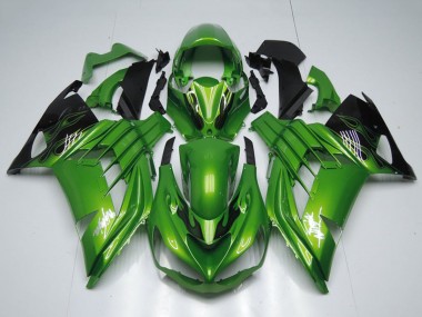 Carénages Moto Kawasaki ZX14R ZZR1400 2012-2024 - Vert Noir Brillant Flamme Blanc Ninja