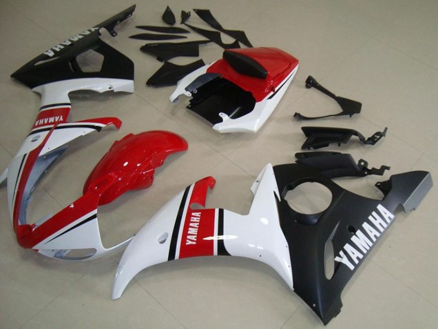 Carénages Moto Yamaha YZF R6 2003-2004 - Blanc Rouge Noir Mat