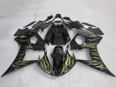 Carénages Moto Yamaha YZF R6 2003-2004 - Noir Brillant Or Flamme