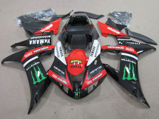 Carénages Moto Yamaha YZF R1 2002-2003 - Rouge Noir Brillant Blanc Vert Motul Monstre