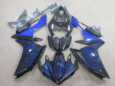 Carénage Moto Yamaha YZF R1 2007-2008 - Noir Brillant Bleu Flamme