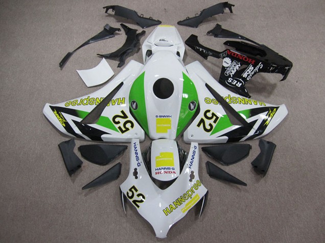 Carénages Moto Honda CBR1000RR 2008-2011 - Blanc Vert Jaune Noir Brillant Hannspree 52