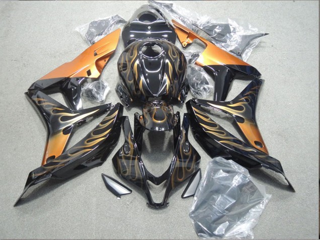 Carénages Moto Honda CBR1000RR 2004-2005 - Noir Brillant Or Flamme