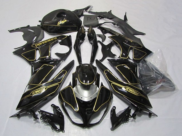Carénages Moto Kawasaki ZX6R 2009-2012 - Noir Brillant Argent Or