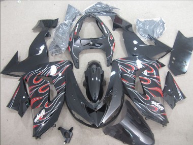 Carénages Moto Kawasaki ZX10R 2006-2007 - Noir Brillant Rouge Blanc Flamme