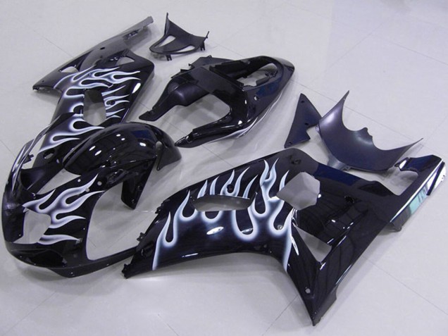 Carénages Moto Suzuki GSXR 750 2001-2003 - Noir Brillant Blanc Flamme