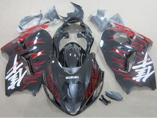 Carénages Moto Suzuki GSXR 1300 Hayabusa 1996-2007 - Noir Rouge Flamme