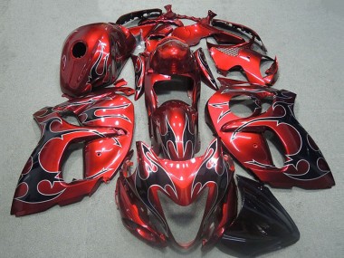 Carénages Moto Suzuki GSXR 1300 Hayabusa 1996-2007 - Rouge Argent Noir Flamme